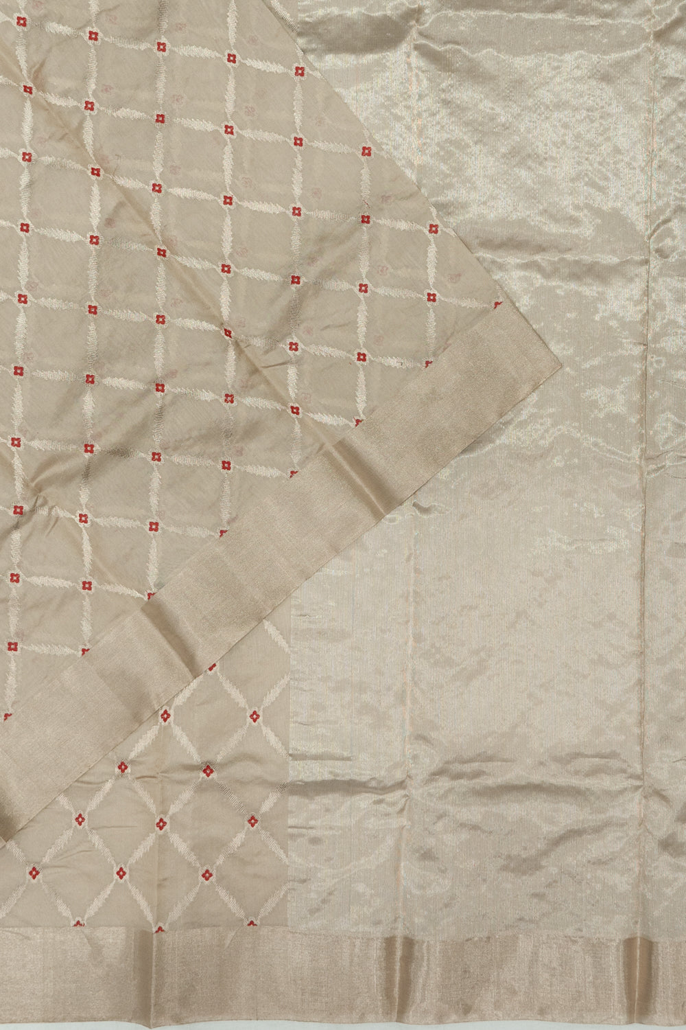 Pure Chanderi Silk Criss Cross Checks Off White Saree
