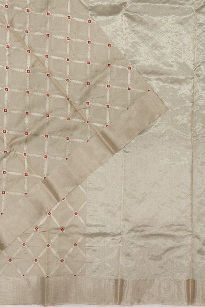 Pure Chanderi Silk Criss Cross Checks Off White Saree