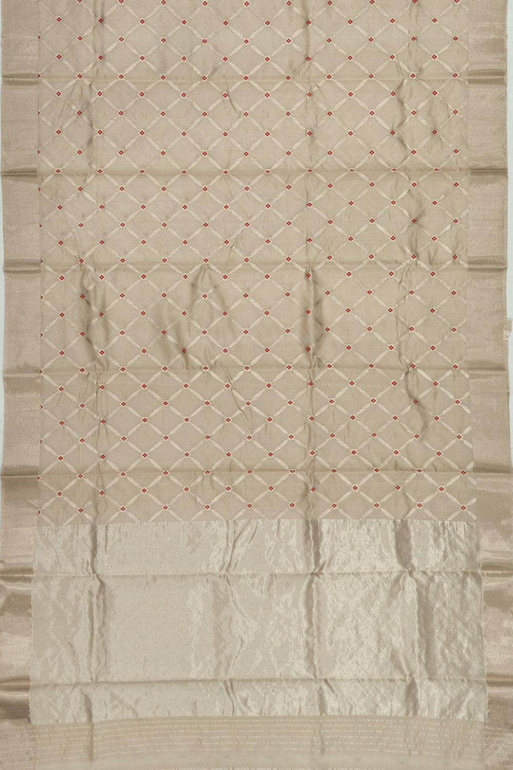 Pure Chanderi Silk Criss Cross Checks Off White Saree