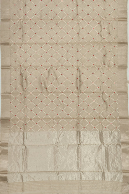 Pure Chanderi Silk Criss Cross Checks Off White Saree