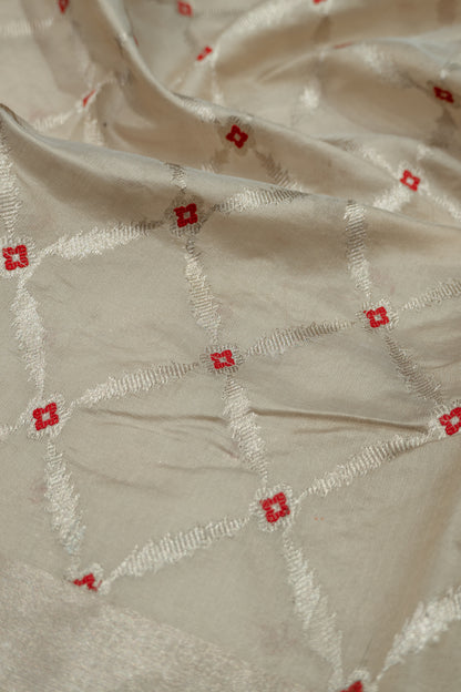 Pure Chanderi Silk Criss Cross Checks Off White Saree