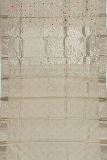 Pure Chanderi Silk Criss Cross Checks Off White Saree