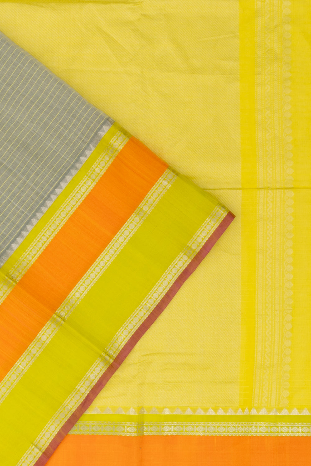 Chettinad Cotton Horizontal Lines Grey Saree
