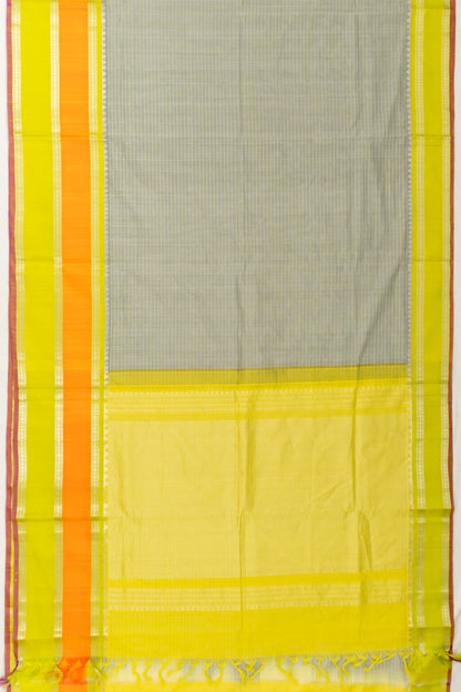 Chettinad Cotton Horizontal Lines Grey Saree