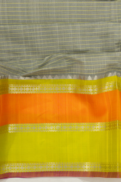 Chettinad Cotton Horizontal Lines Grey Saree