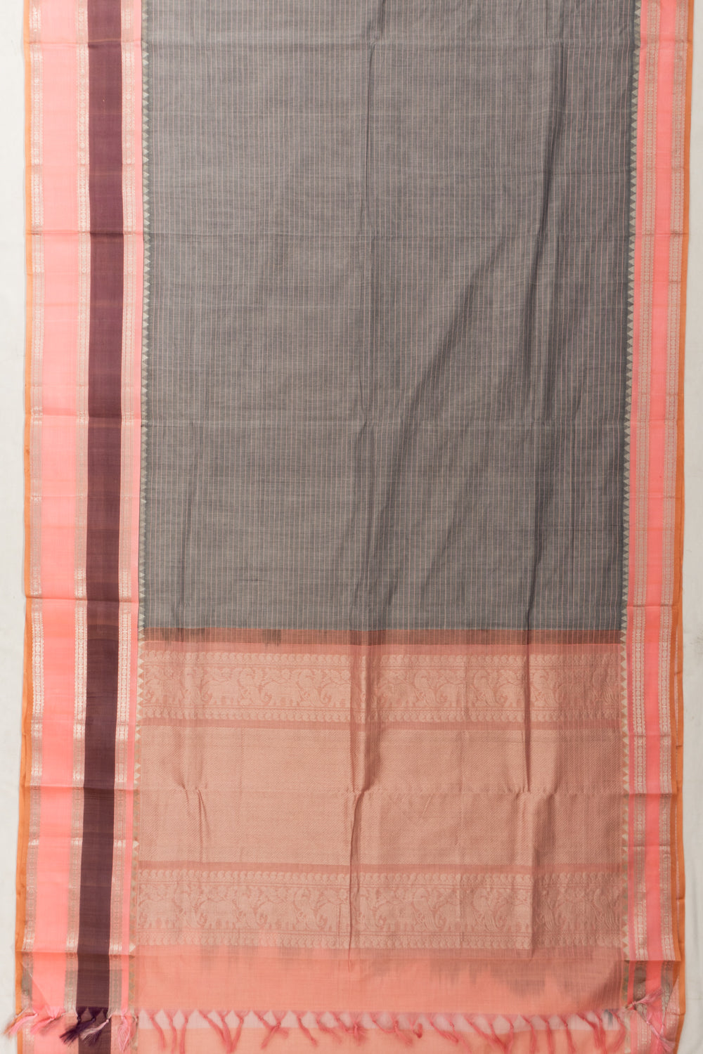 Chettinad Cotton Horizontal Lines Grey Saree
