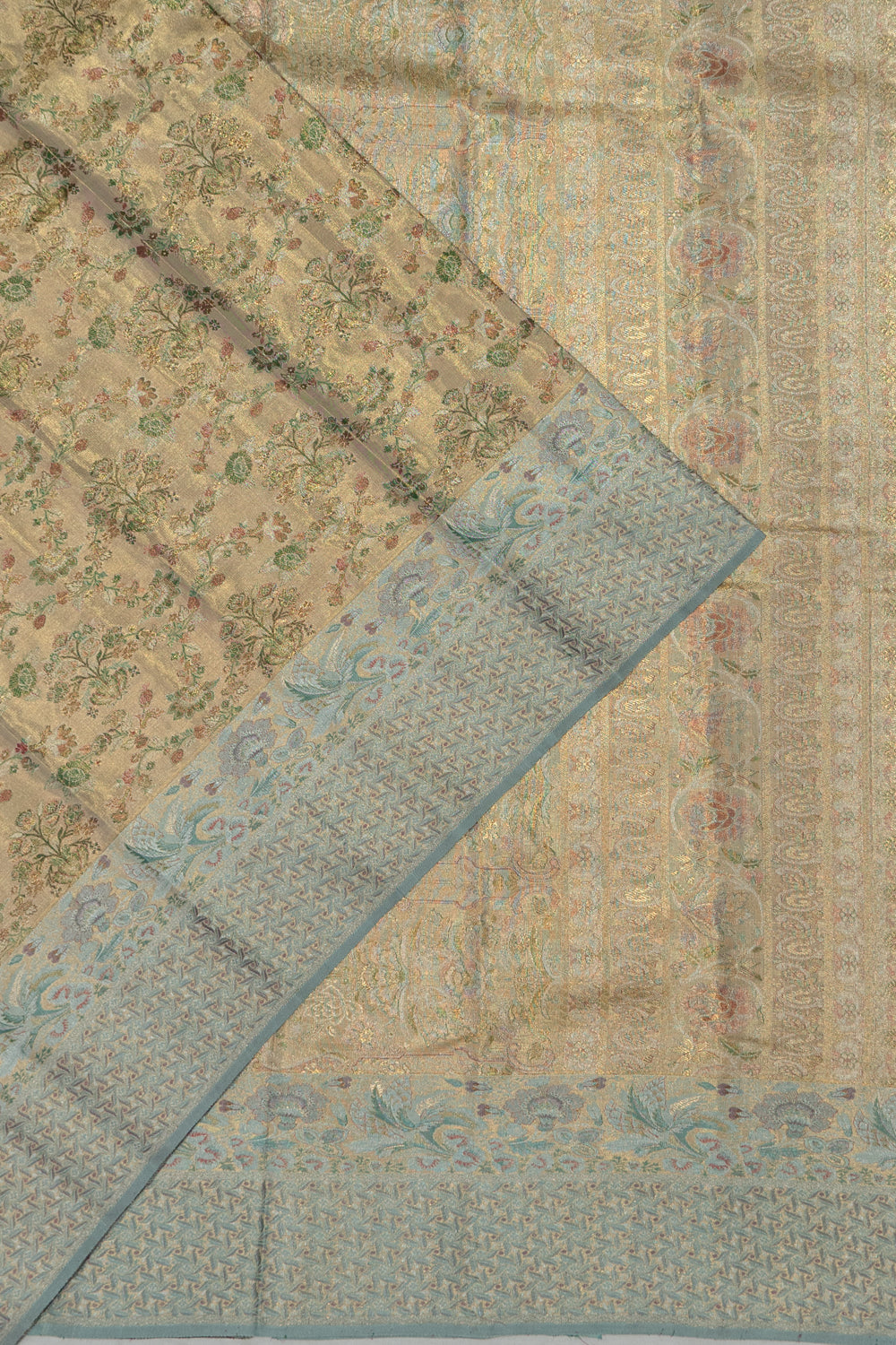 Kanchipuram Silk Tissue Brocade Gold Saree