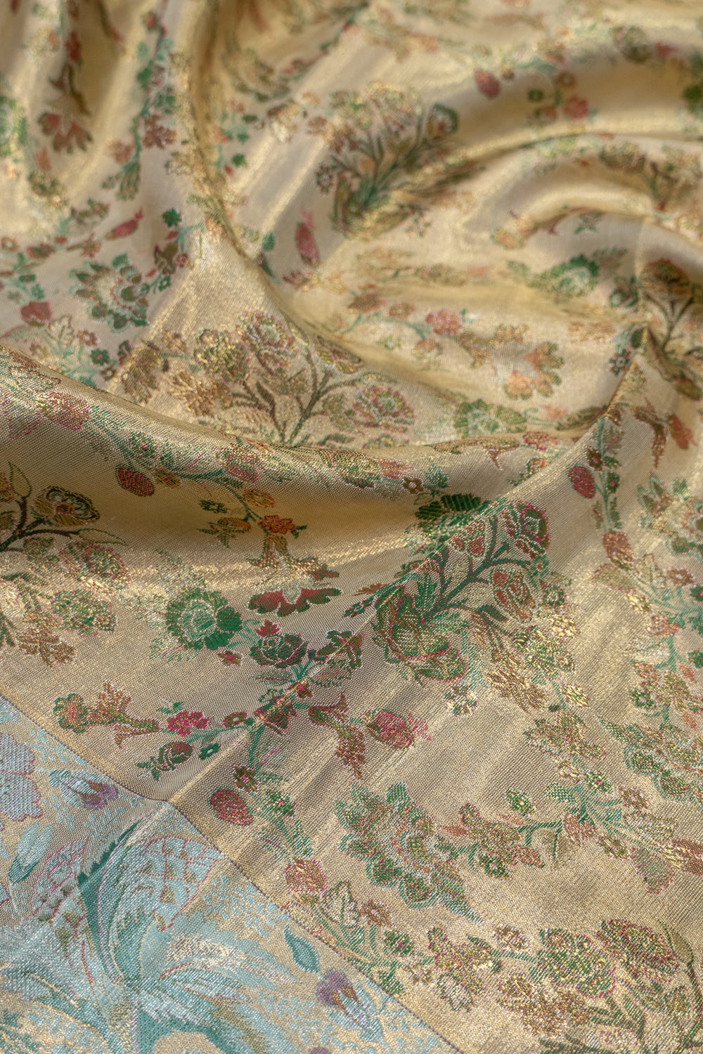 Kanchipuram Silk Tissue Brocade Gold Saree