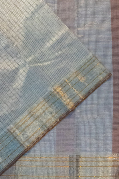 Chanderi Kora Organza Checks White Saree With Zari Border