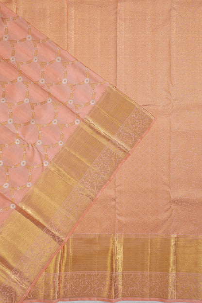 Kanchipuram Silk Jaal Peach Saree
