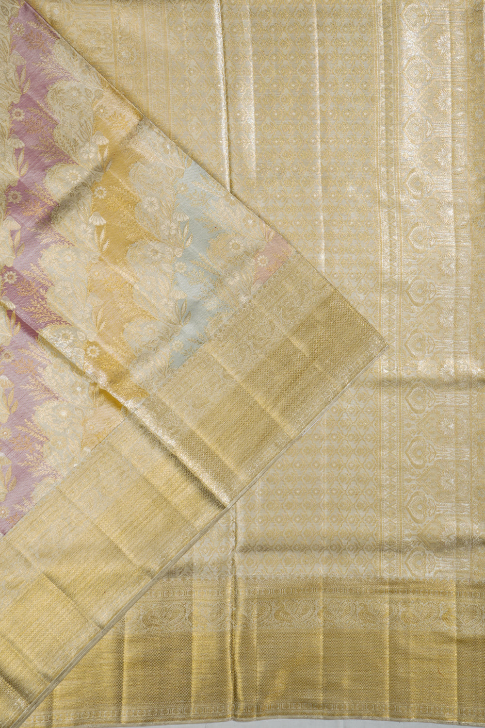 Kanchipuram Silk Tissue Leheriya Rangkat Inspired Multicolor Gold Saree-DM