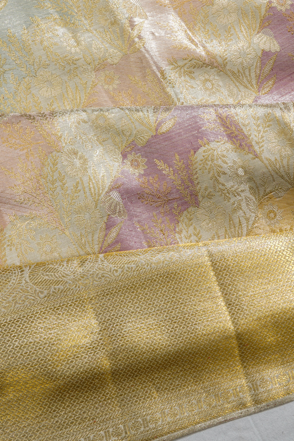 Kanchipuram Silk Tissue Leheriya Rangkat Inspired Multicolor Gold Saree-DM