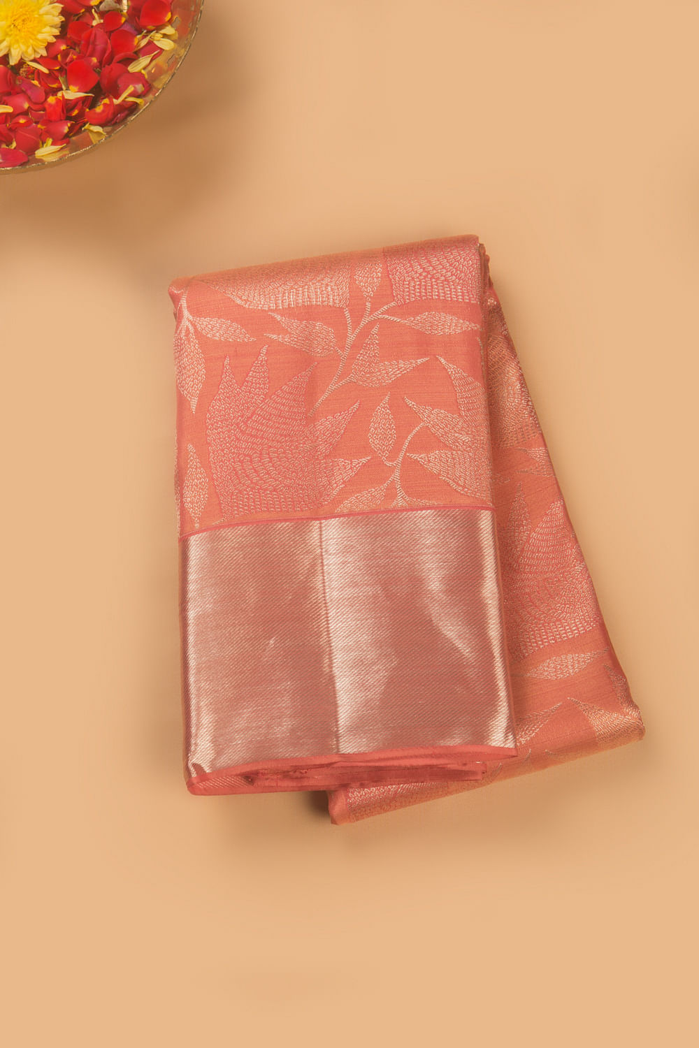 Kanchipuram Silk Tissue Jaal Peach Saree