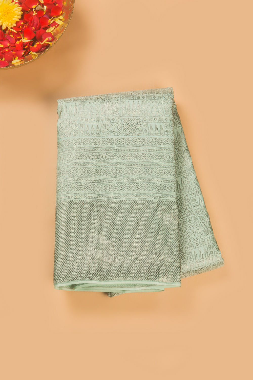 Kanchipuram Silk Antique Zari Brocade Pastel Green Saree