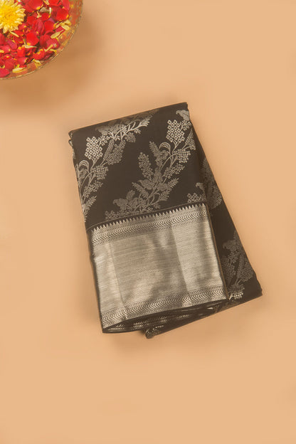Kanchipuram Silk Jaal Black Saree