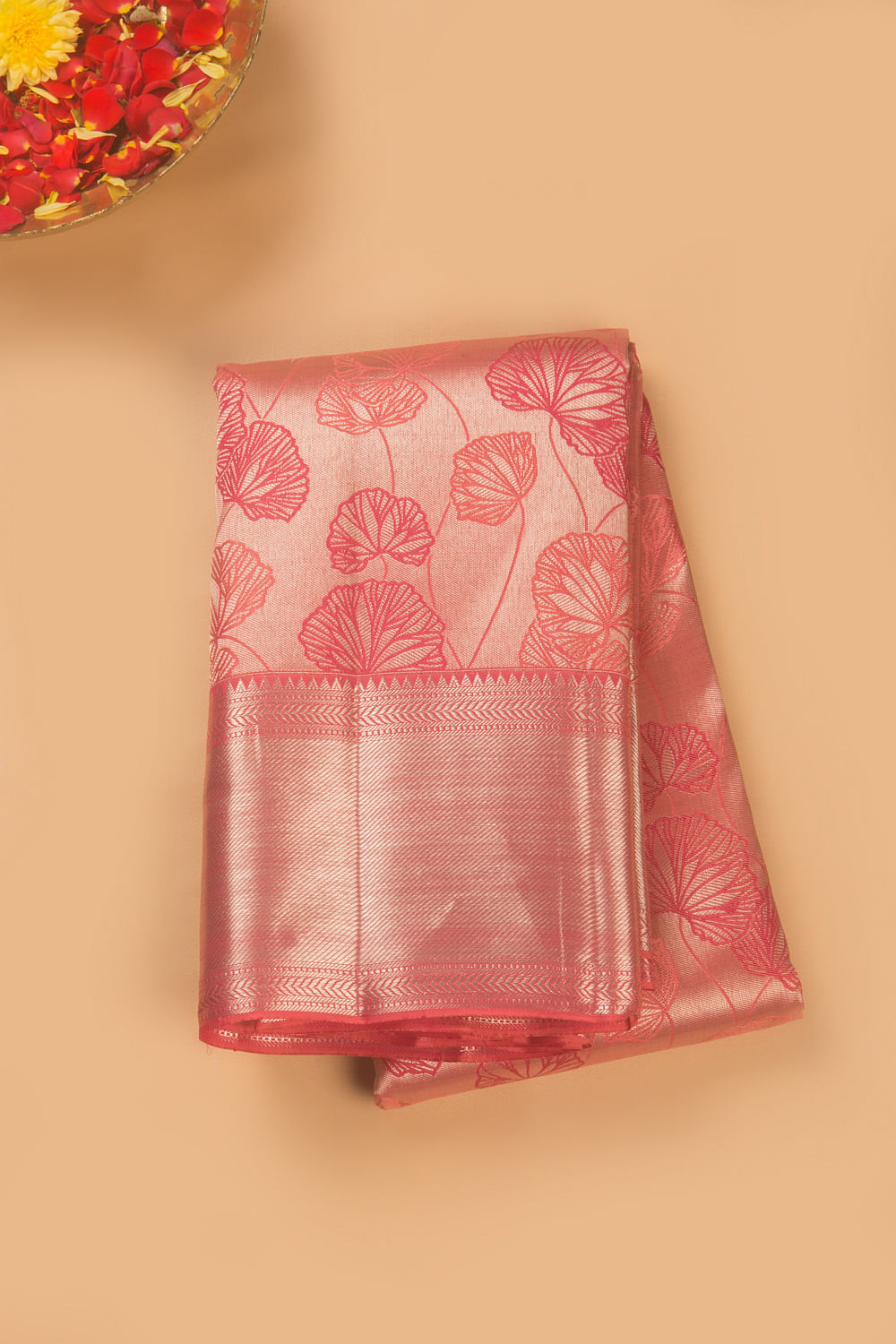 Kanchipuram Silk Tissue Jaal Pink Saree