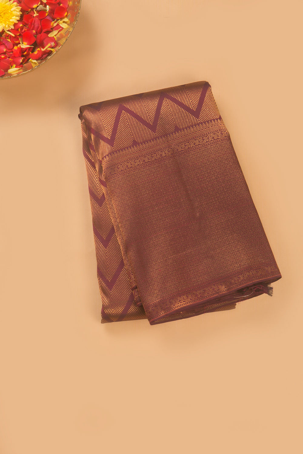 Kanchipuram Silk Geometrical Brocade Purple Saree