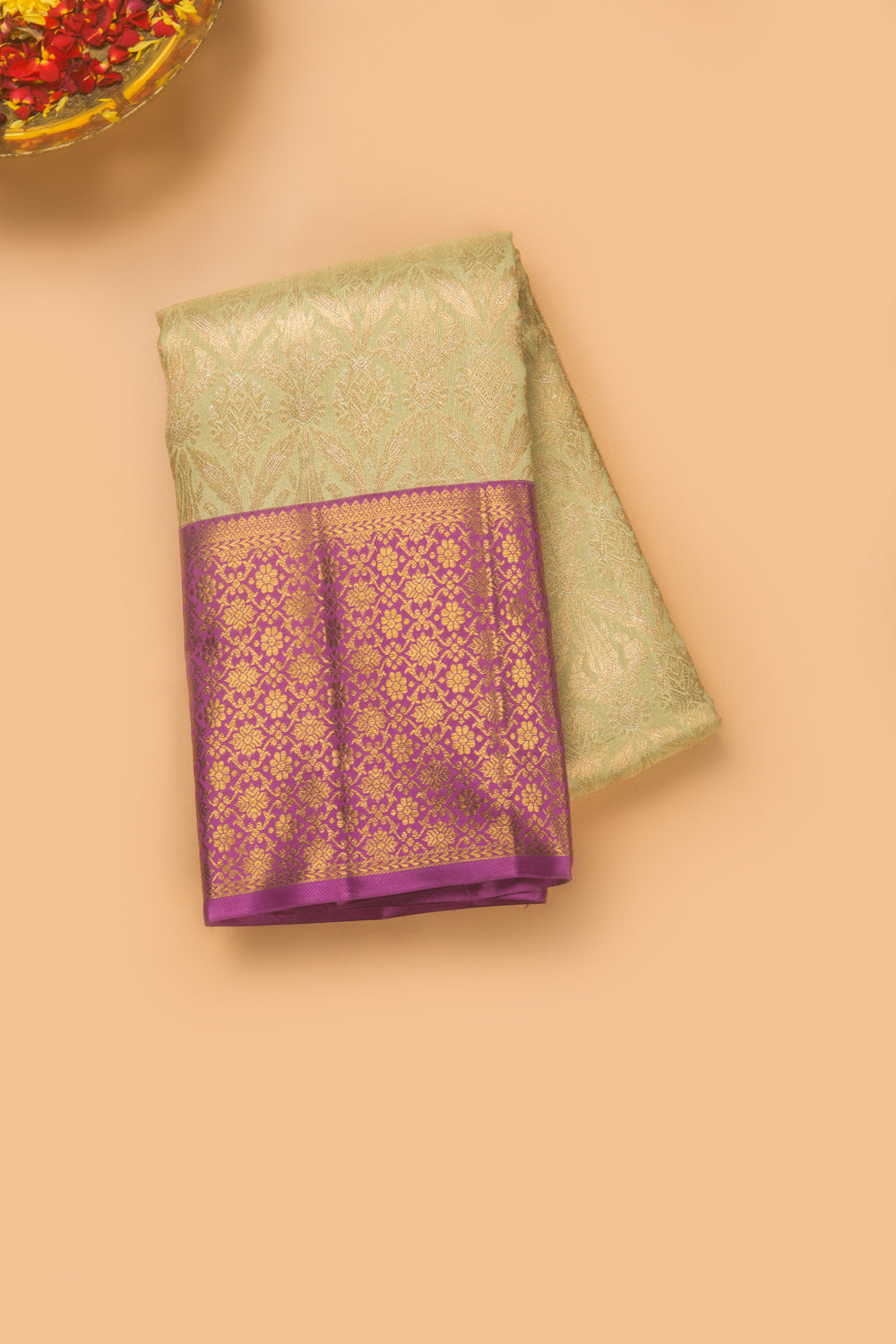 Kanchipuram Silk Tissue Brocade Pista Green Saree