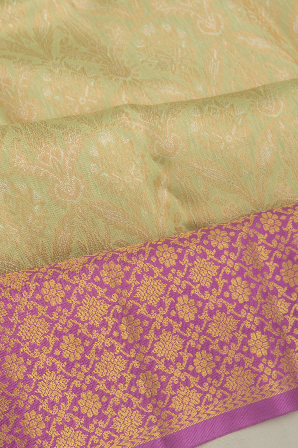 Kanchipuram Silk Tissue Brocade Pista Green Saree