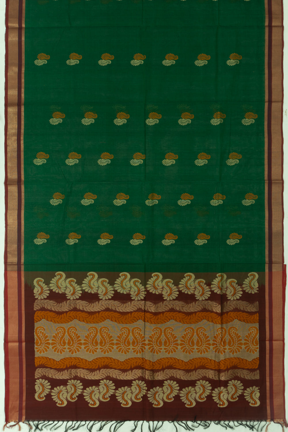 Chettinad Cotton Butta Dark Green Saree