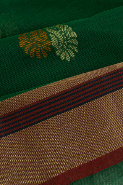 Chettinad Cotton Butta Dark Green Saree