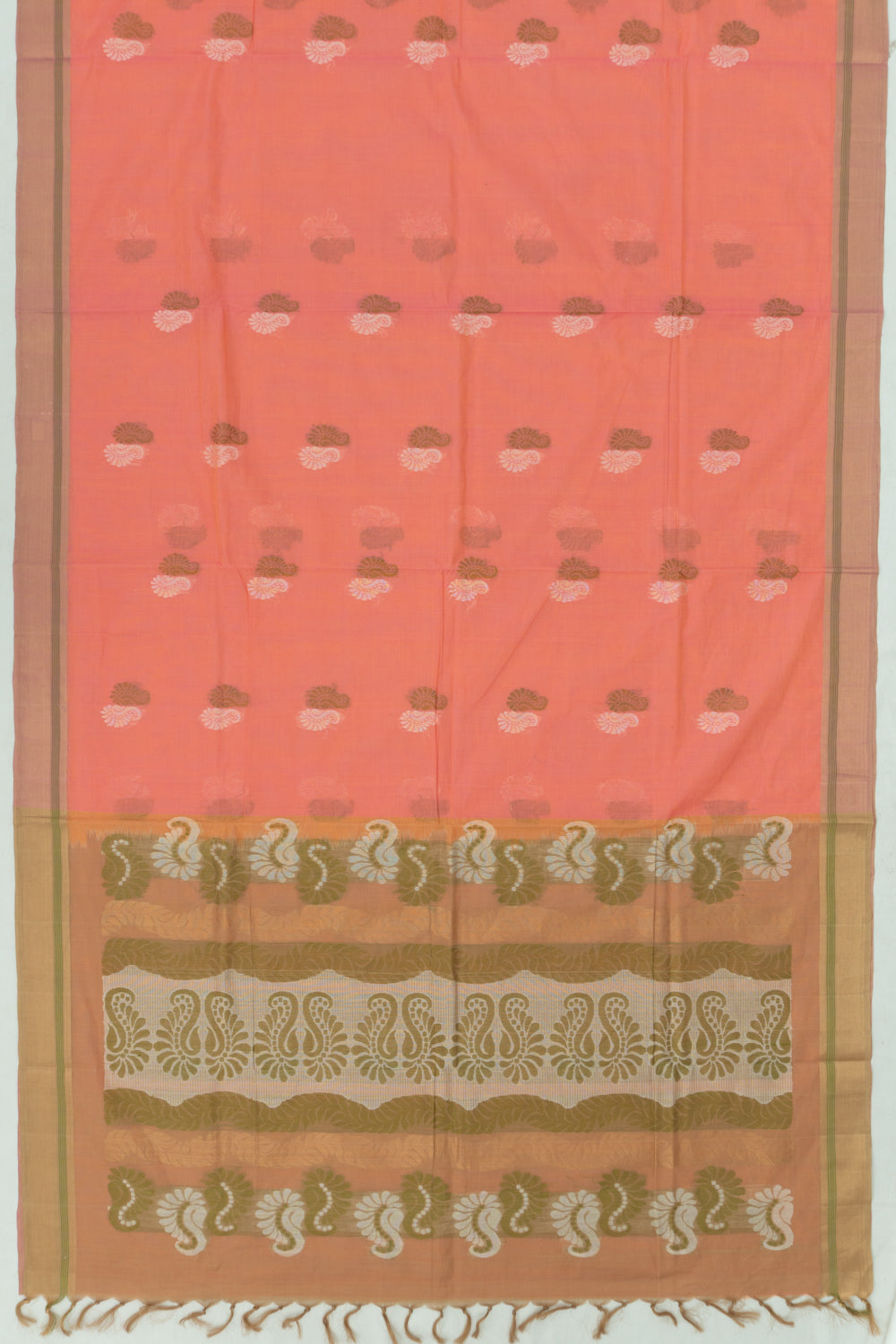 Chettinad Cotton Butta Dual Tone Pink And Orange Saree