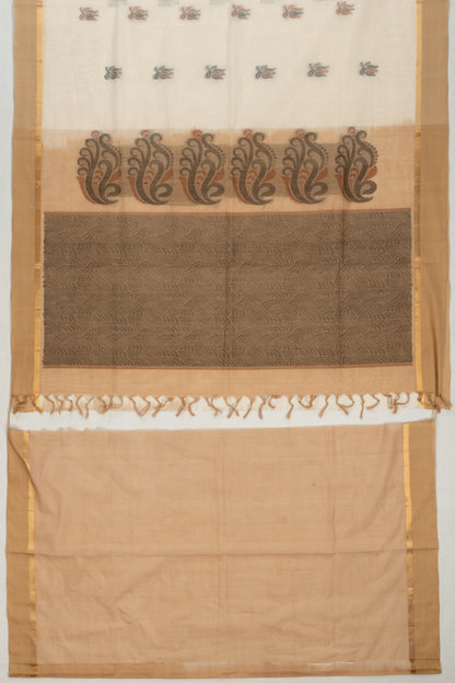 Handspun Cotton Butta White Saree