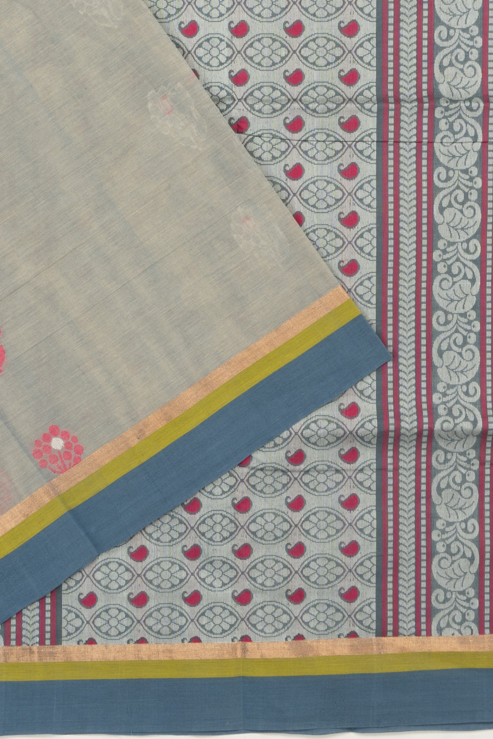 Handspun Cotton Butta Pastel Grey Saree