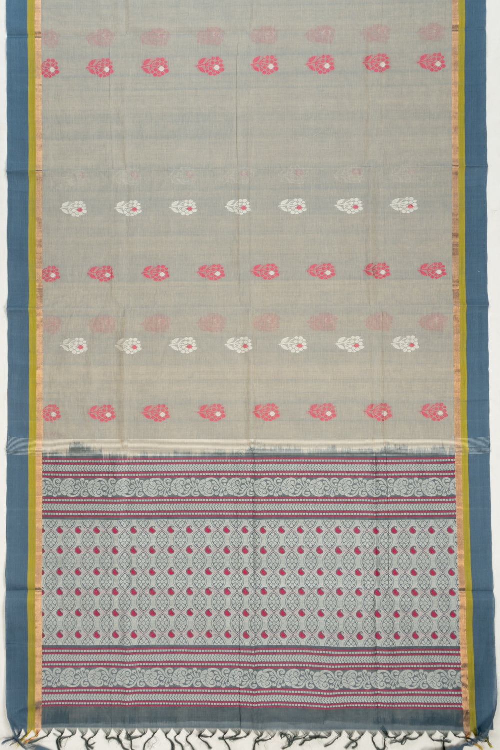 Handspun Cotton Butta Pastel Grey Saree