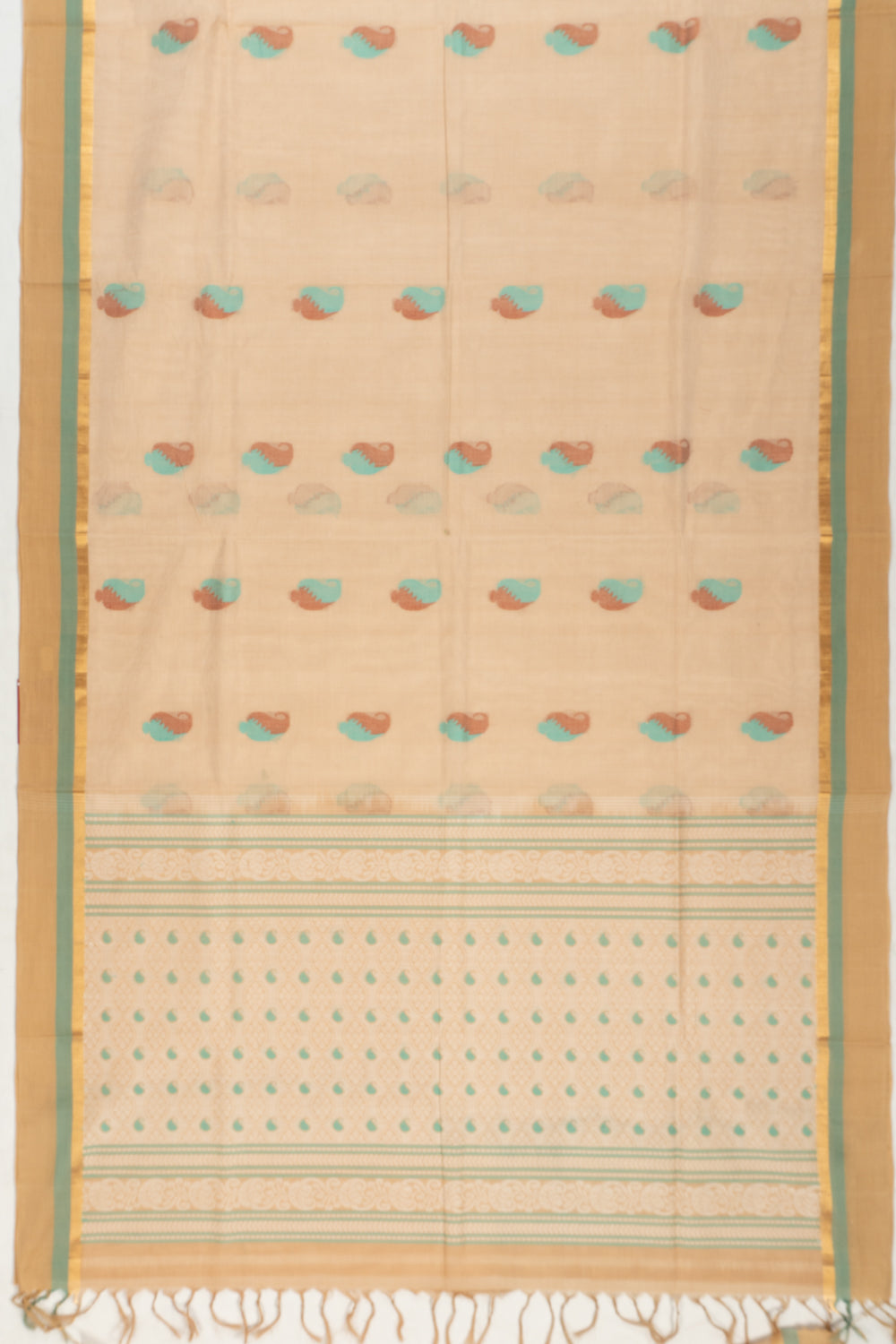 Handspun Cotton Butta Pastel Peach Saree