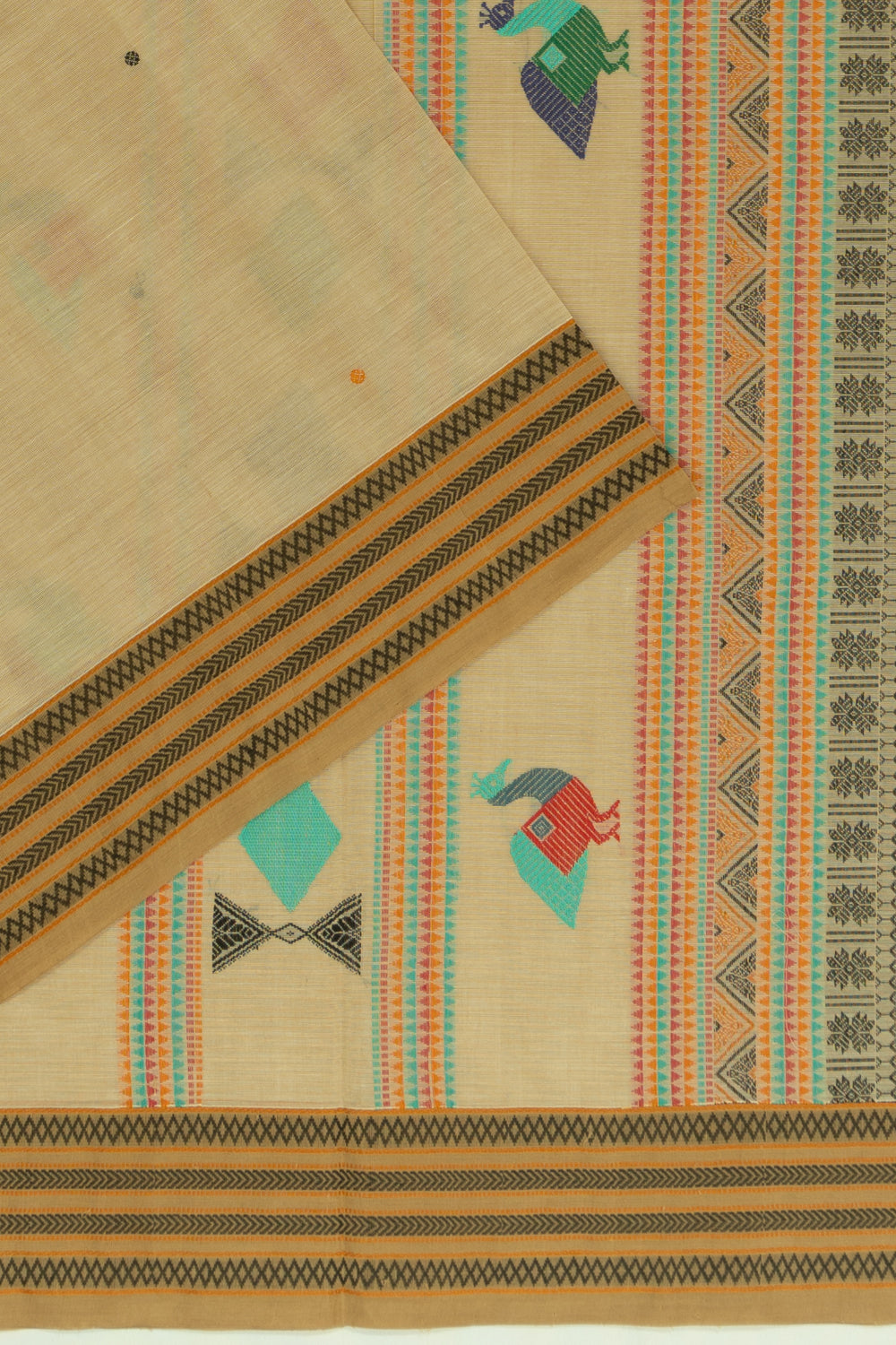 Chettinad Cotton Butta Cream Saree