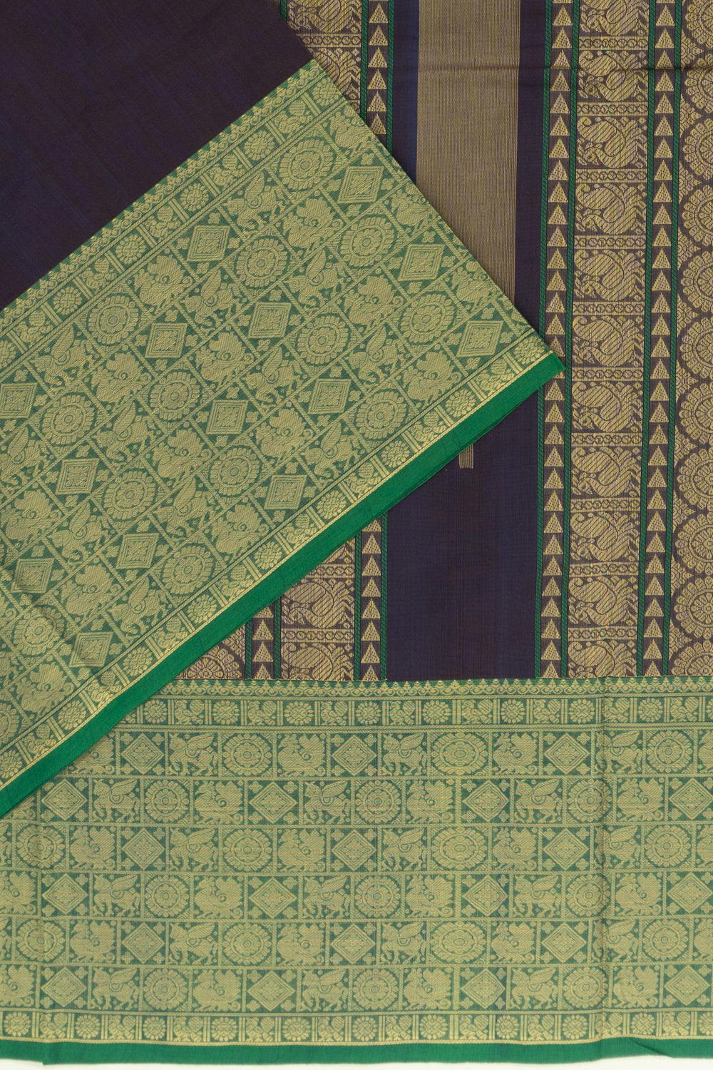 Chettinad Cotton Plain Royal Blue Saree