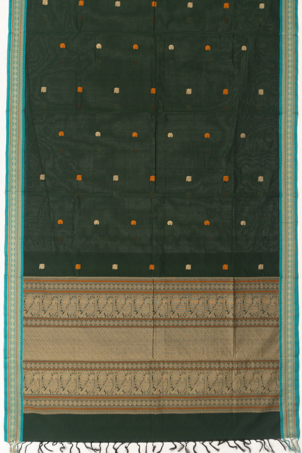 Chettinad Cotton Butta Bottle Green Saree