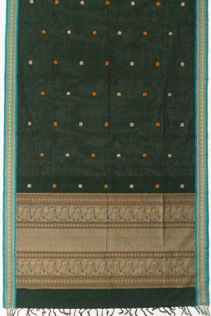 Chettinad Cotton Butta Bottle Green Saree