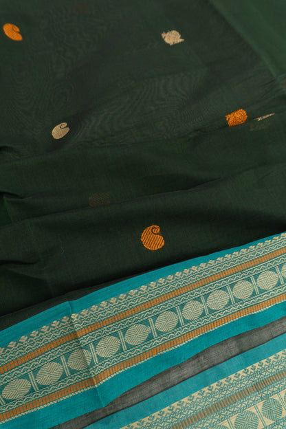 Chettinad Cotton Butta Bottle Green Saree