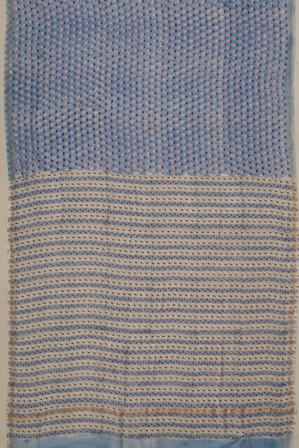 Chanderi Cotton Floral Printed Blue Saree