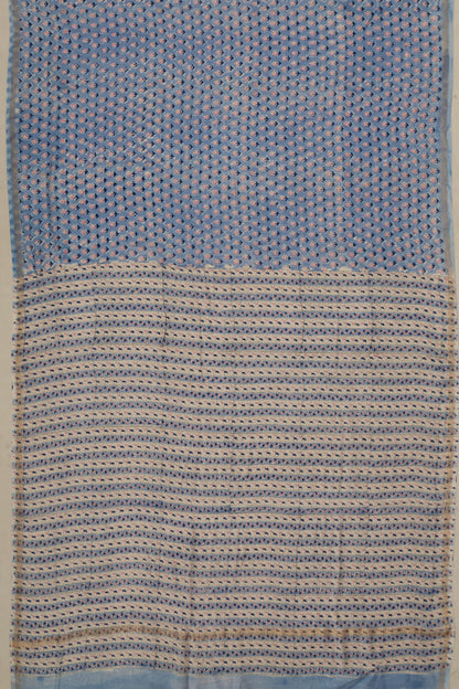Chanderi Cotton Floral Printed Blue Saree
