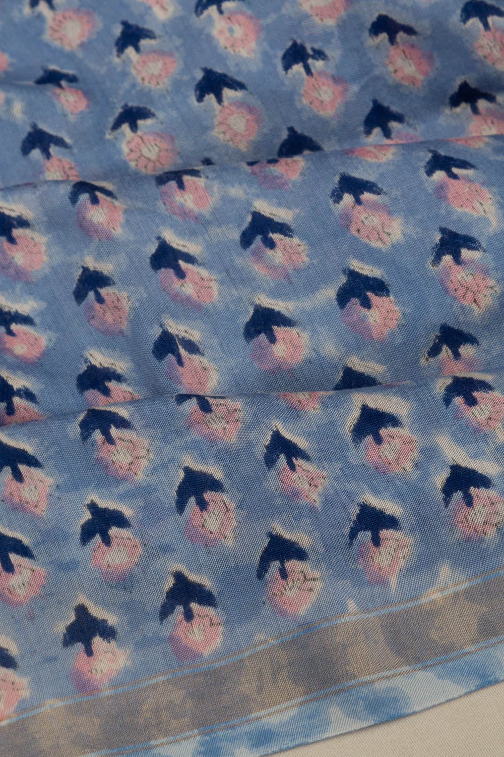 Chanderi Cotton Floral Printed Blue Saree