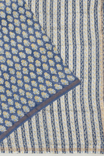 Chanderi Cotton Floral Printed Dark Blue Saree