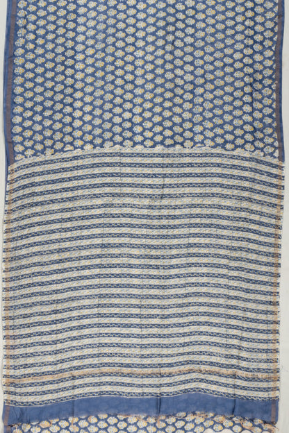 Chanderi Cotton Floral Printed Dark Blue Saree