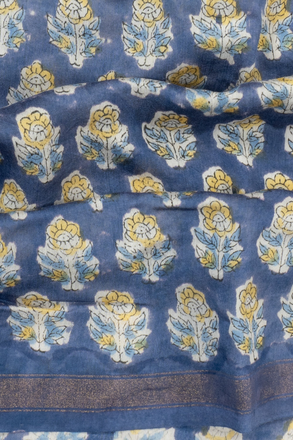Chanderi Cotton Floral Printed Dark Blue Saree