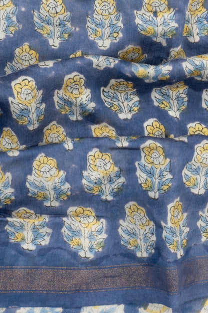 Chanderi Cotton Floral Printed Dark Blue Saree