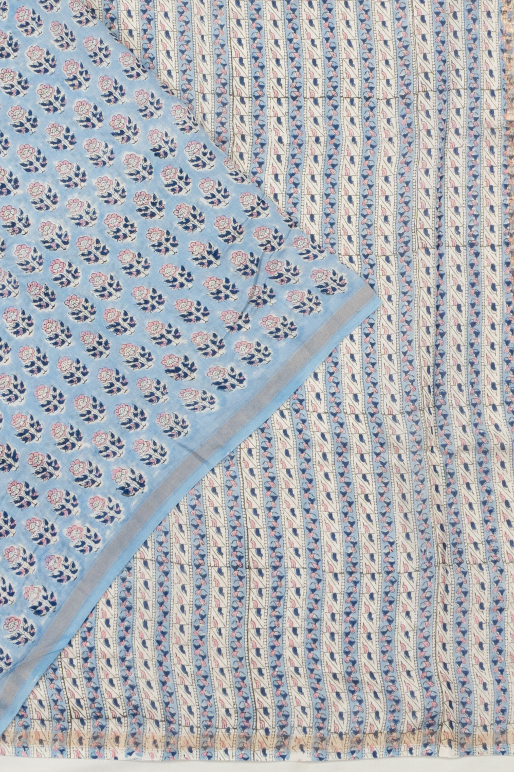 Chanderi Cotton Floral Printed Pastel Blue Saree