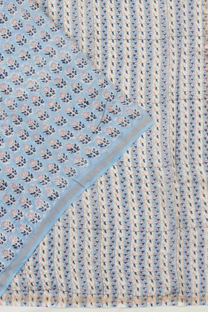 Chanderi Cotton Floral Printed Pastel Blue Saree