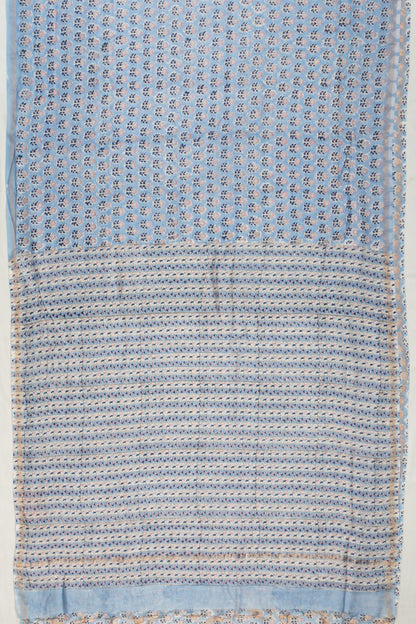 Chanderi Cotton Floral Printed Pastel Blue Saree