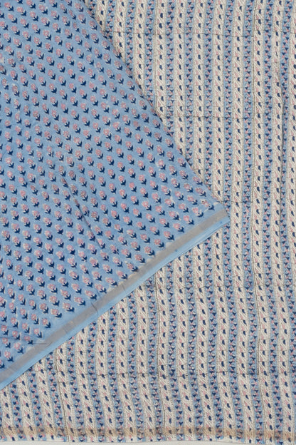 Chanderi Cotton Floral Printed Pastel Blue Saree