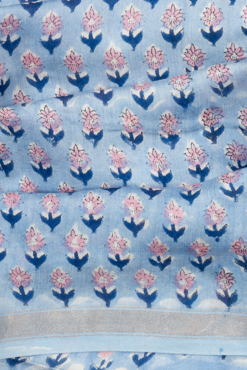 Chanderi Cotton Floral Printed Pastel Blue Saree