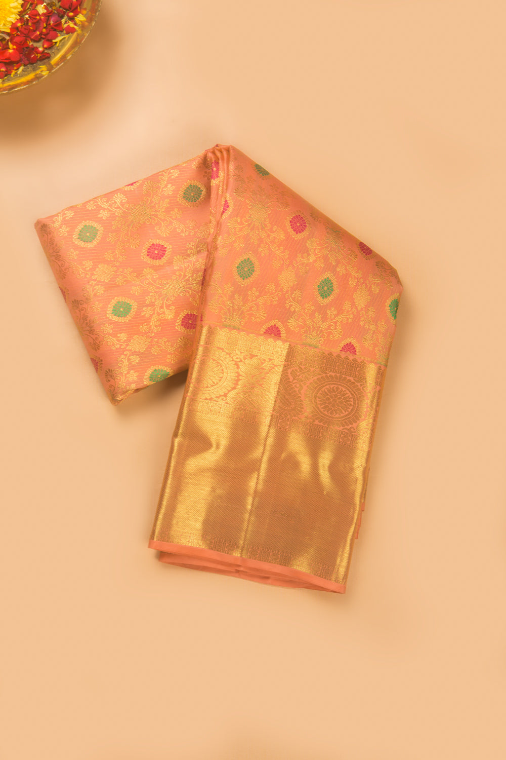 Kanchipuram Silk Brocade Peach Saree