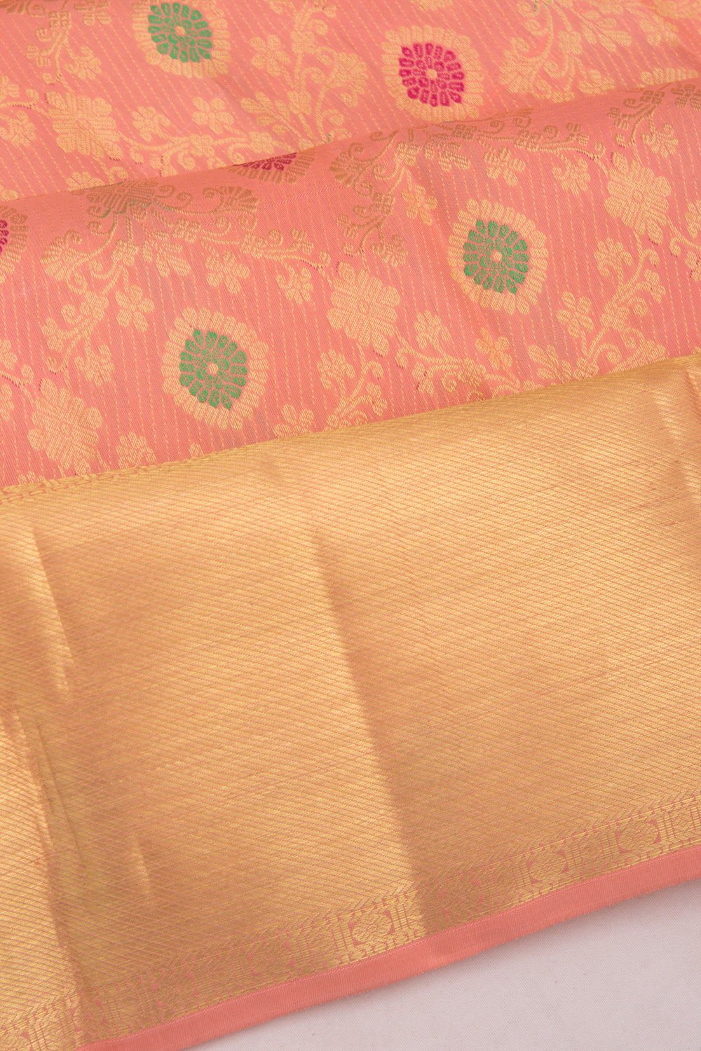 Kanchipuram Silk Brocade Peach Saree