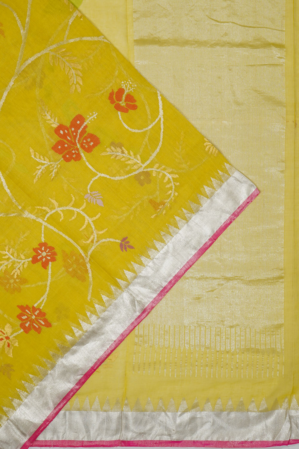 Ponduru Handspun Cotton All Over Jamdani Lemon Yellow Saree